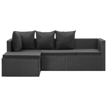 Set Divani Da Giardino 4 Pz Nero Con Cuscini In Polyrattan