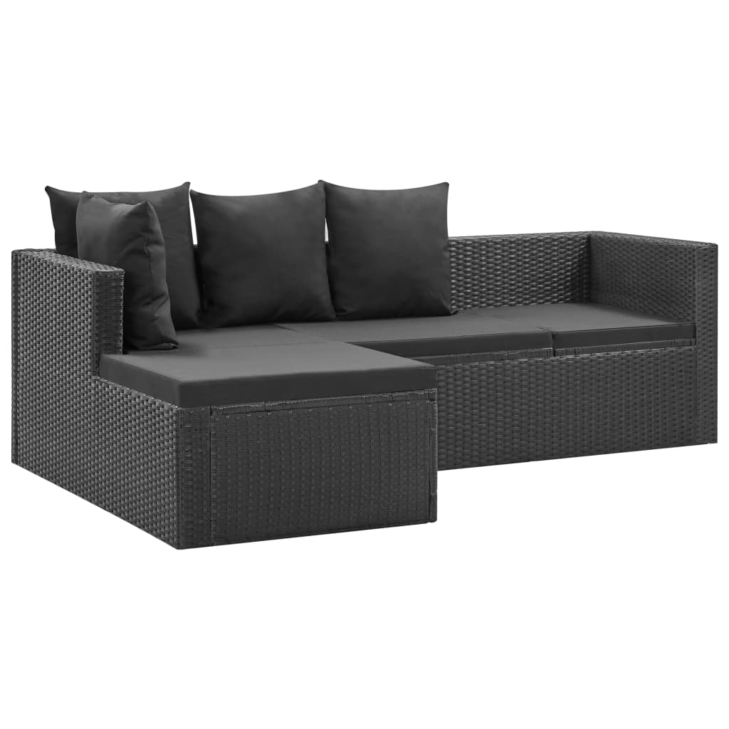 Set Divani Da Giardino 4 Pz Nero Con Cuscini In Polyrattan