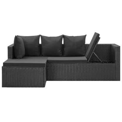 Set Divani Da Giardino 4 Pz Nero Con Cuscini In Polyrattan