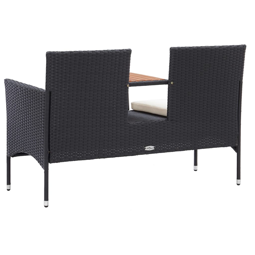 Panca Da Giardino A 2 Posti Con Tavolino 143 Cm Polyrattan Nero