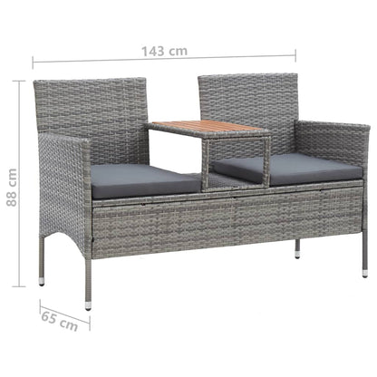 Panca Da Giardino 2 Posti Con Tavolino 143 Cm Polyrattan Grigio