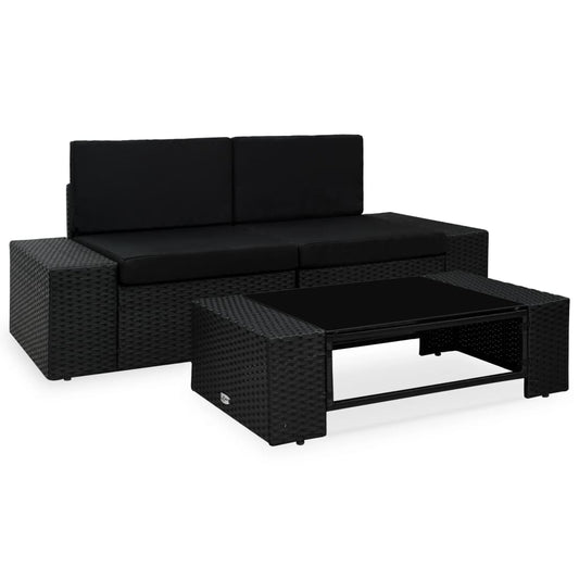 Set Divani Da Giardino 3 Pz In Polyrattan Nero