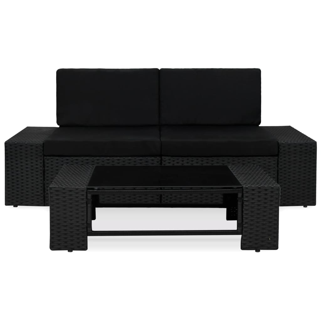 Set Divani Da Giardino 3 Pz In Polyrattan Nero