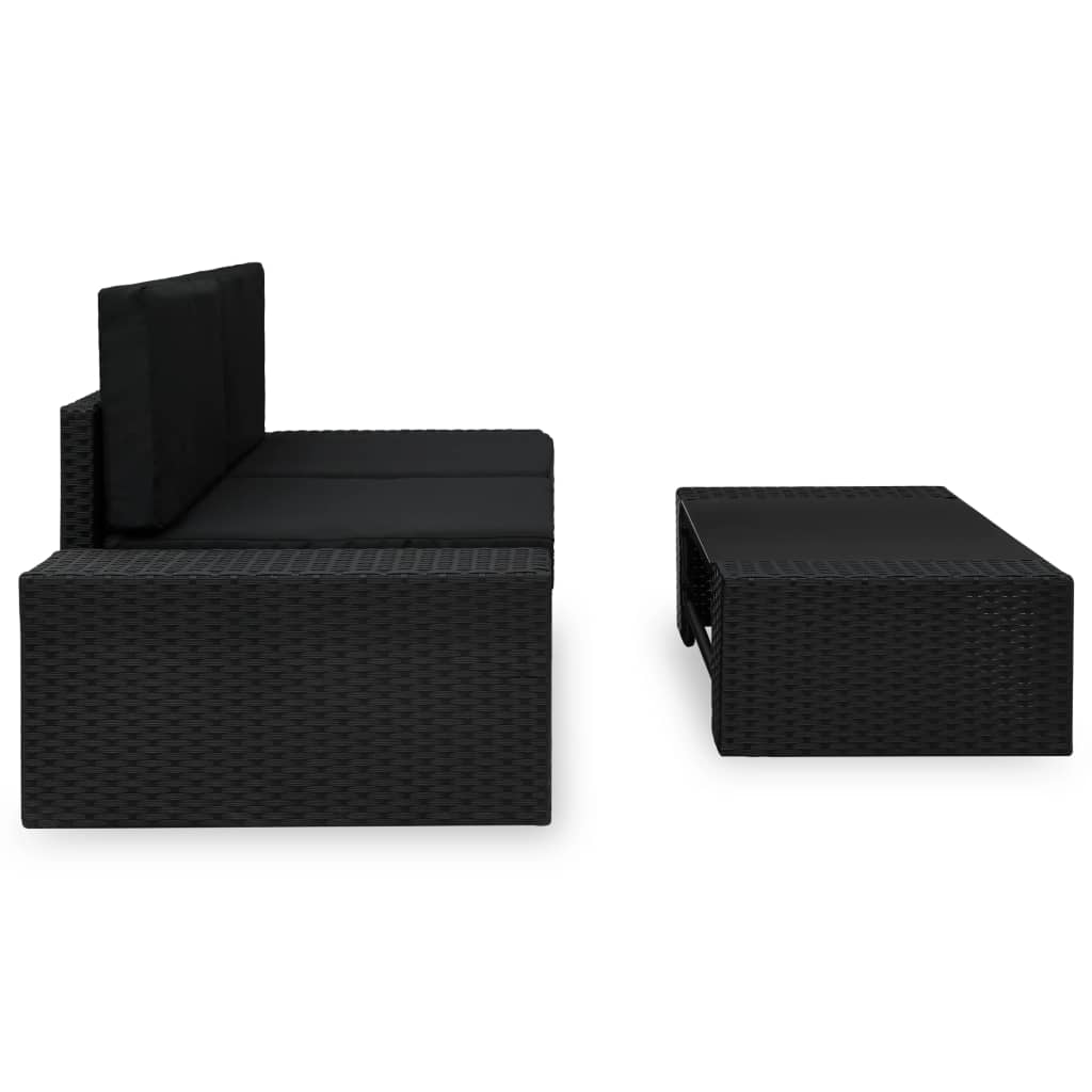 Set Divani Da Giardino 3 Pz In Polyrattan Nero