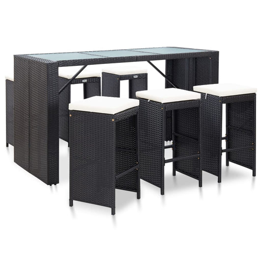 Set Da Bar Da Giardino 7 Pz Con Cuscini In Polyrattan Nero