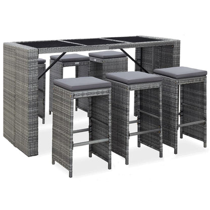 Set Da Bar Da Giardino 7 Pz Con Cuscini In Polyrattan Grigio