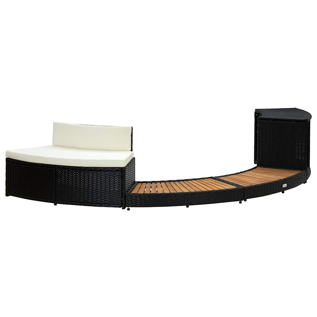 Bordo Spa Nero In Polyrattan E Legno D'acacia