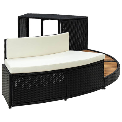 Bordo Spa Nero In Polyrattan E Legno D'acacia