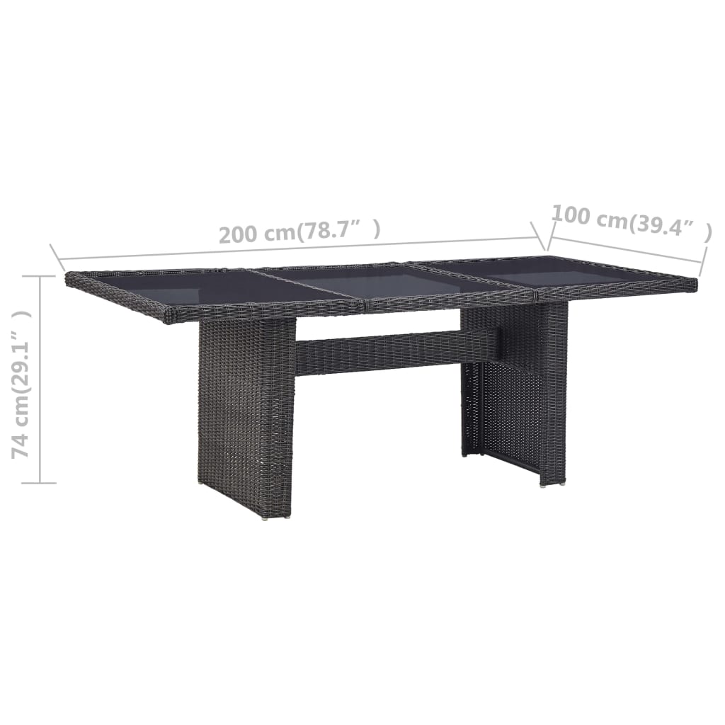 Tavolo Da Giardino Nero 200x100x74 Cm In Vetro E Polyrattan