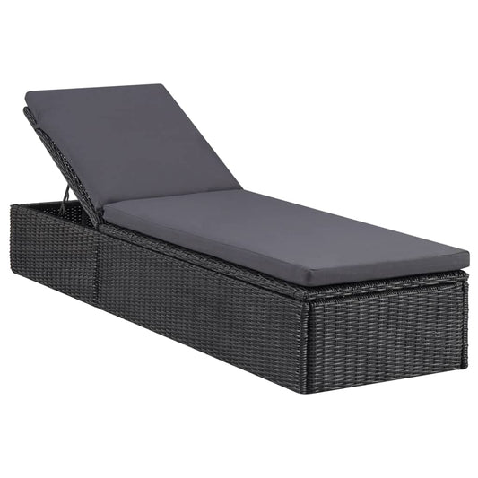 Lettino Prendisole In Polyrattan Nero E Grigio Scuro