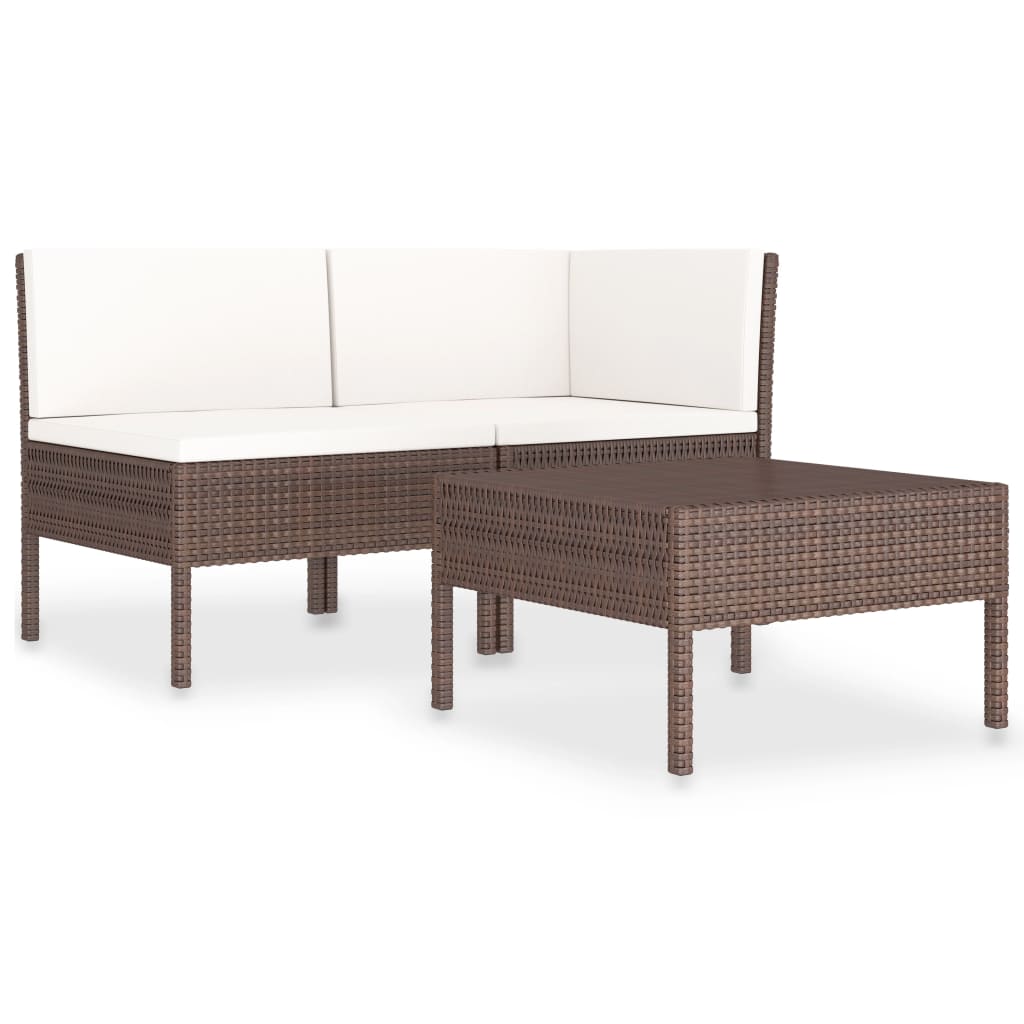 Set Divani Da Giardino 3 Pz Con Cuscini In Polyrattan Marrone