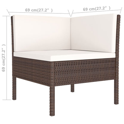 Set Divani Da Giardino 3 Pz Con Cuscini In Polyrattan Marrone