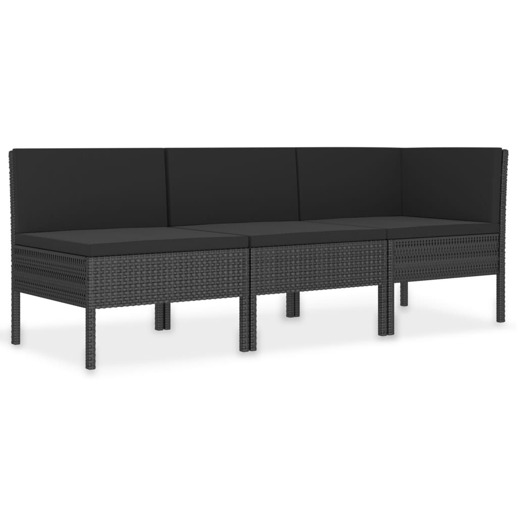 Set Divani Da Giardino 3 Pz Con Cuscini In Polyrattan Nero