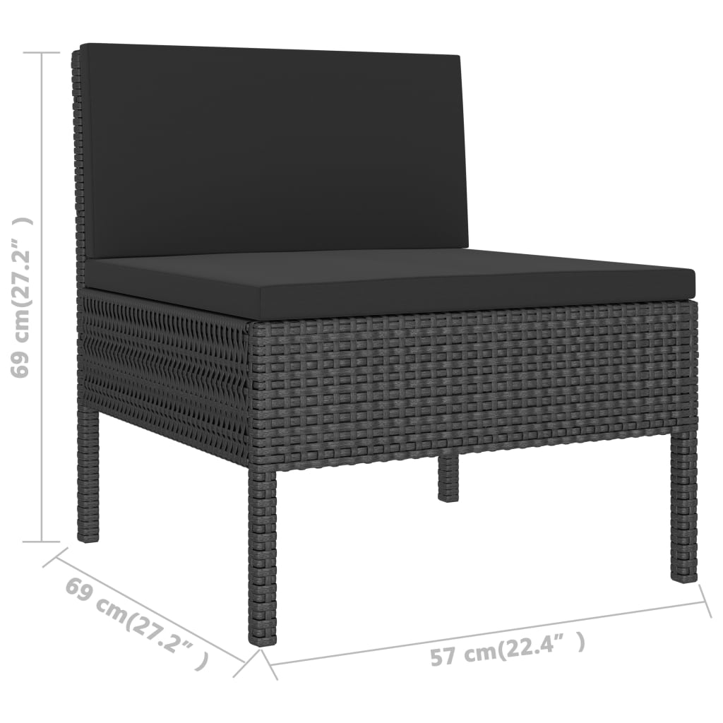 Set Divani Da Giardino 3 Pz Con Cuscini In Polyrattan Nero