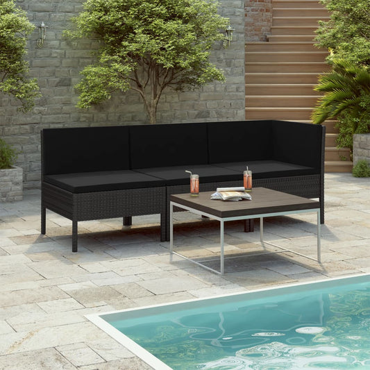 Set Divani Da Giardino 3 Pz Con Cuscini In Polyrattan Nero