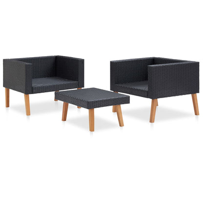 Set Divani Da Giardino 3 Pz Con Cuscini In Polyrattan Nero