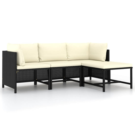 Set Divani Da Giardino 4 Pz Con Cuscini In Polyrattan Nero