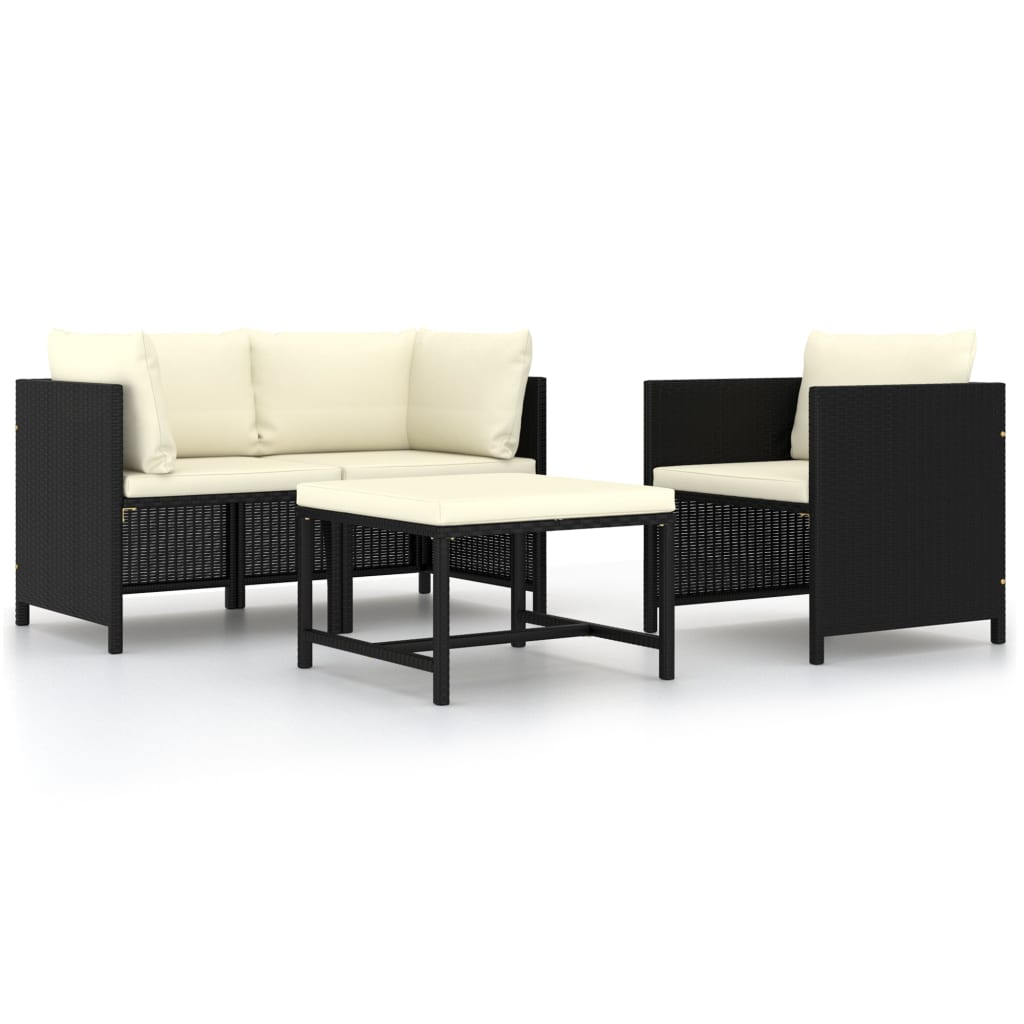 Set Divani Da Giardino 4 Pz Con Cuscini In Polyrattan Nero