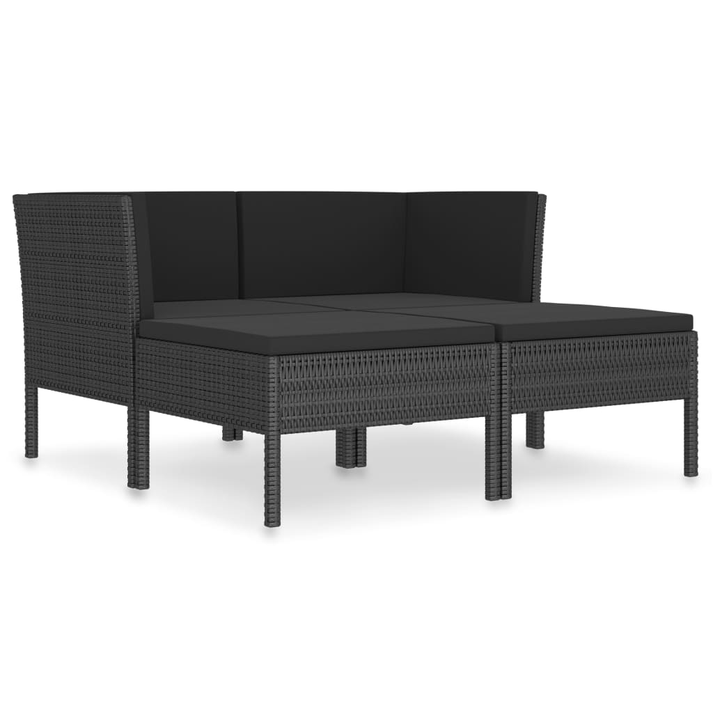 Set Divani Da Giardino 4 Pz Con Cuscini In Polyrattan Nero