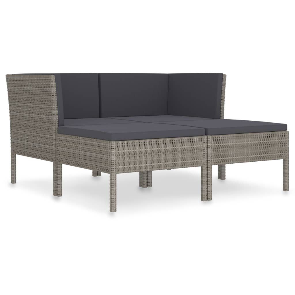 Set Divani Da Giardino 4 Pz Con Cuscini In Polyrattan Grigio