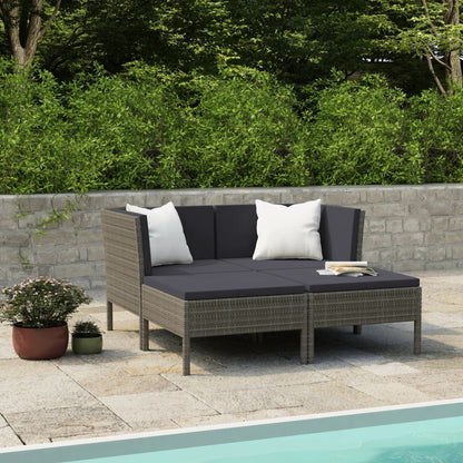 Set Divani Da Giardino 4 Pz Con Cuscini In Polyrattan Grigio