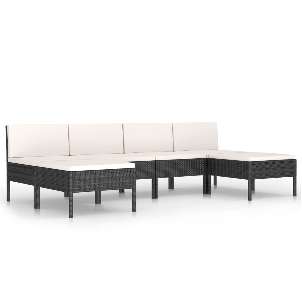 Set Divani Da Giardino 6 Pz Con Cuscini In Polyrattan Nero