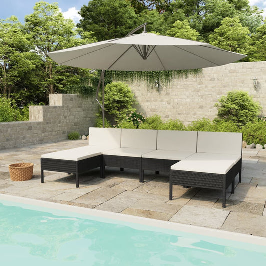 Set Divani Da Giardino 6 Pz Con Cuscini In Polyrattan Nero