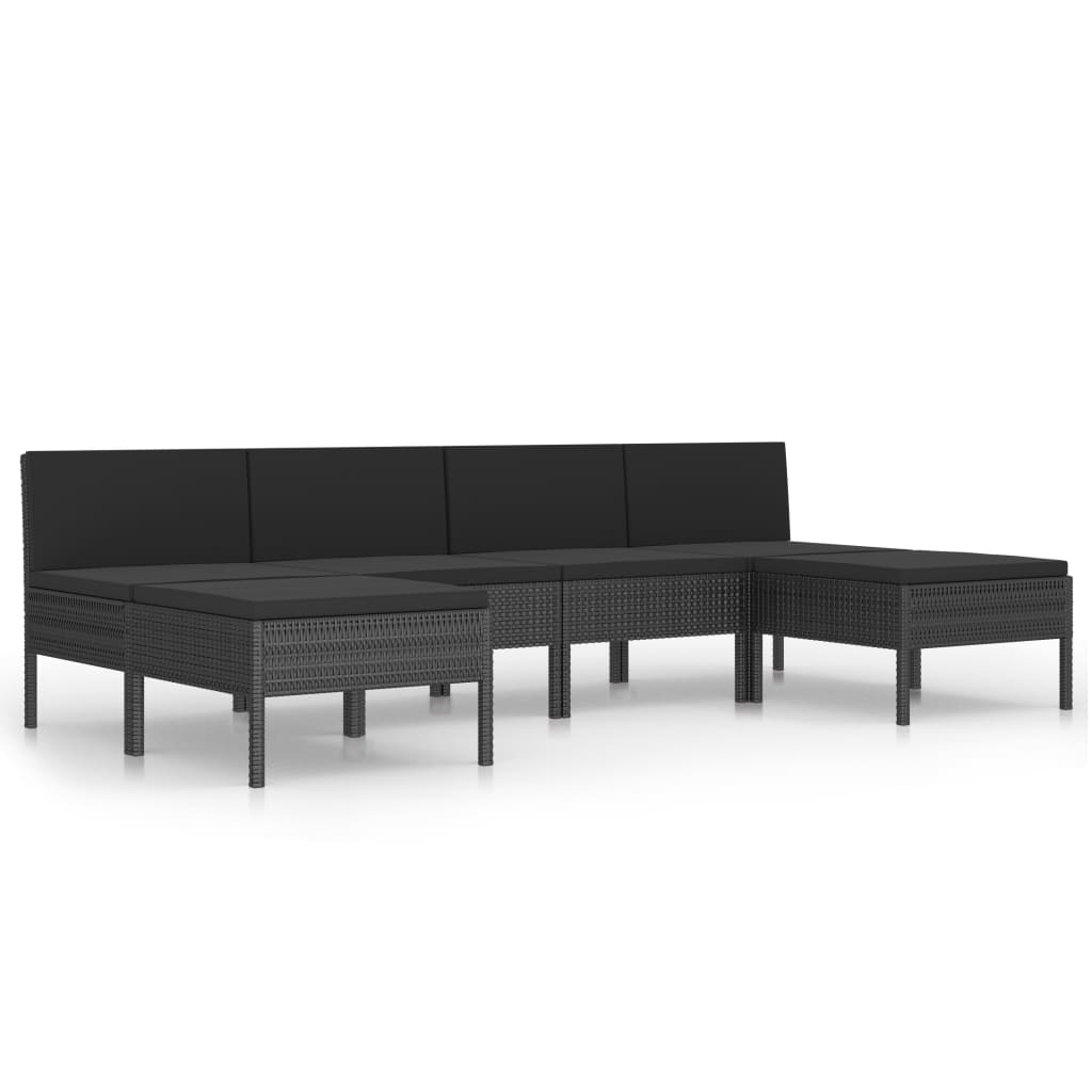 Set Divani Da Giardino 6 Pz Con Cuscini In Polyrattan Nero