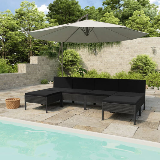 Set Divani Da Giardino 6 Pz Con Cuscini In Polyrattan Nero