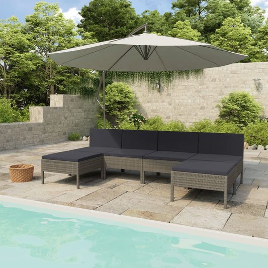 Set Divani Da Giardino 6 Pz Con Cuscini In Polyrattan Grigio