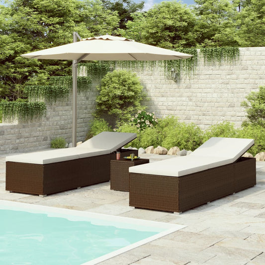 Lettini Prendisole Con Tavolino 3 Pz In Polyrattan Marrone