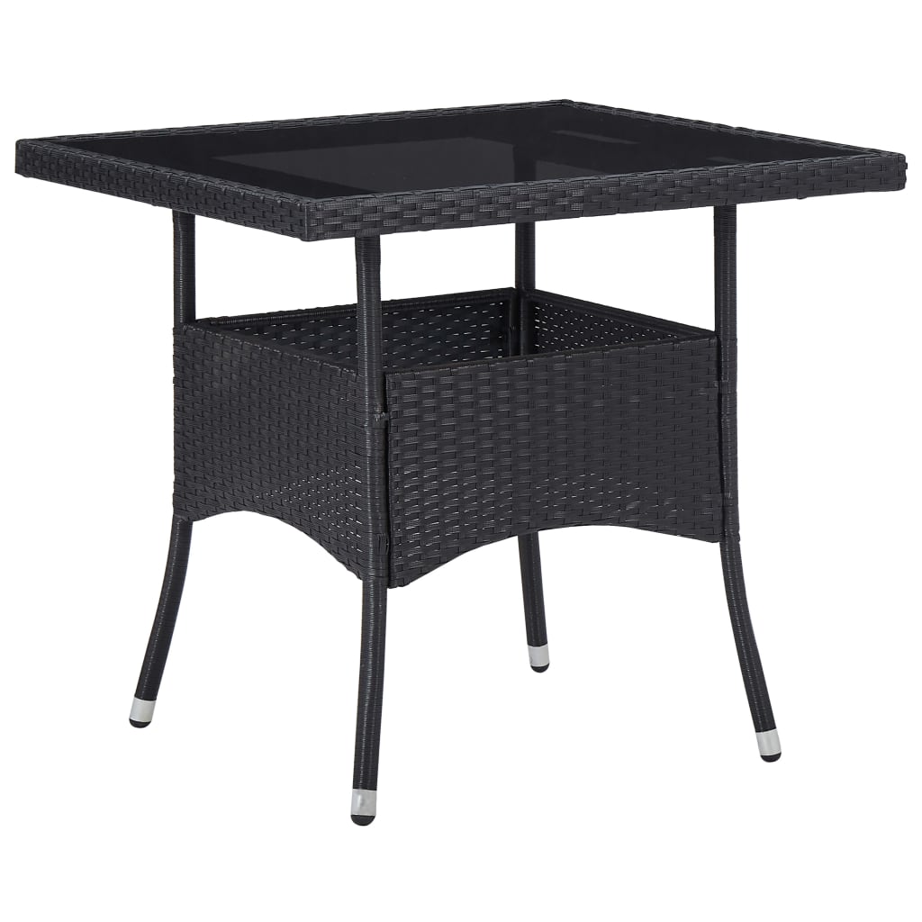 Set Mobili Da Pranzo Per Giardino 3 Pz Nero Polyrattan E Vetro