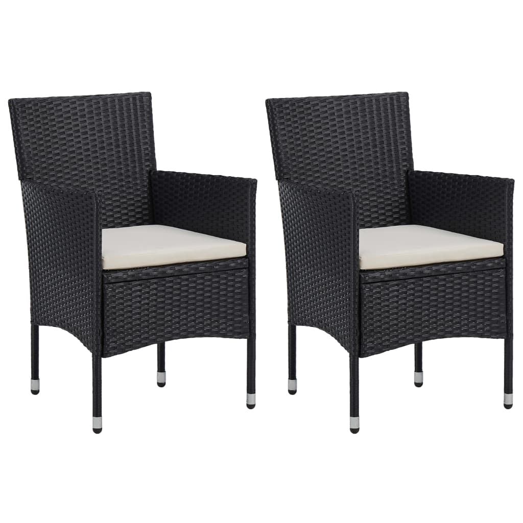 Set Mobili Da Pranzo Per Giardino 3 Pz Nero Polyrattan E Vetro