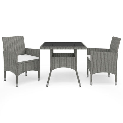 Set Mobili Da Pranzo Da Giardino 3 Pz Grigio Polyrattan E Vetro