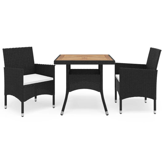 Set Mobili Da Pranzo Per Giardino 3 Pz Nero Polyrattan E Acacia