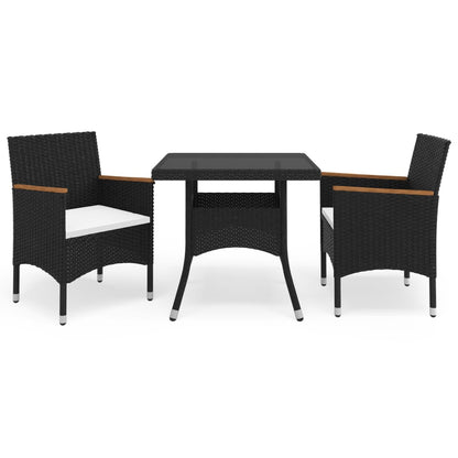 Set Mobili Da Pranzo Per Giardino 3 Pz Nero Polyrattan E Acacia