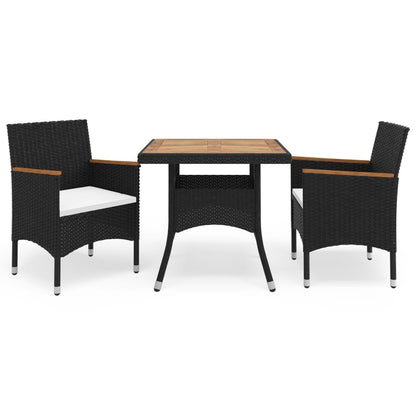 Set Mobili Da Pranzo Da Giardino 3 Pz Nero Polyrattan E Acacia