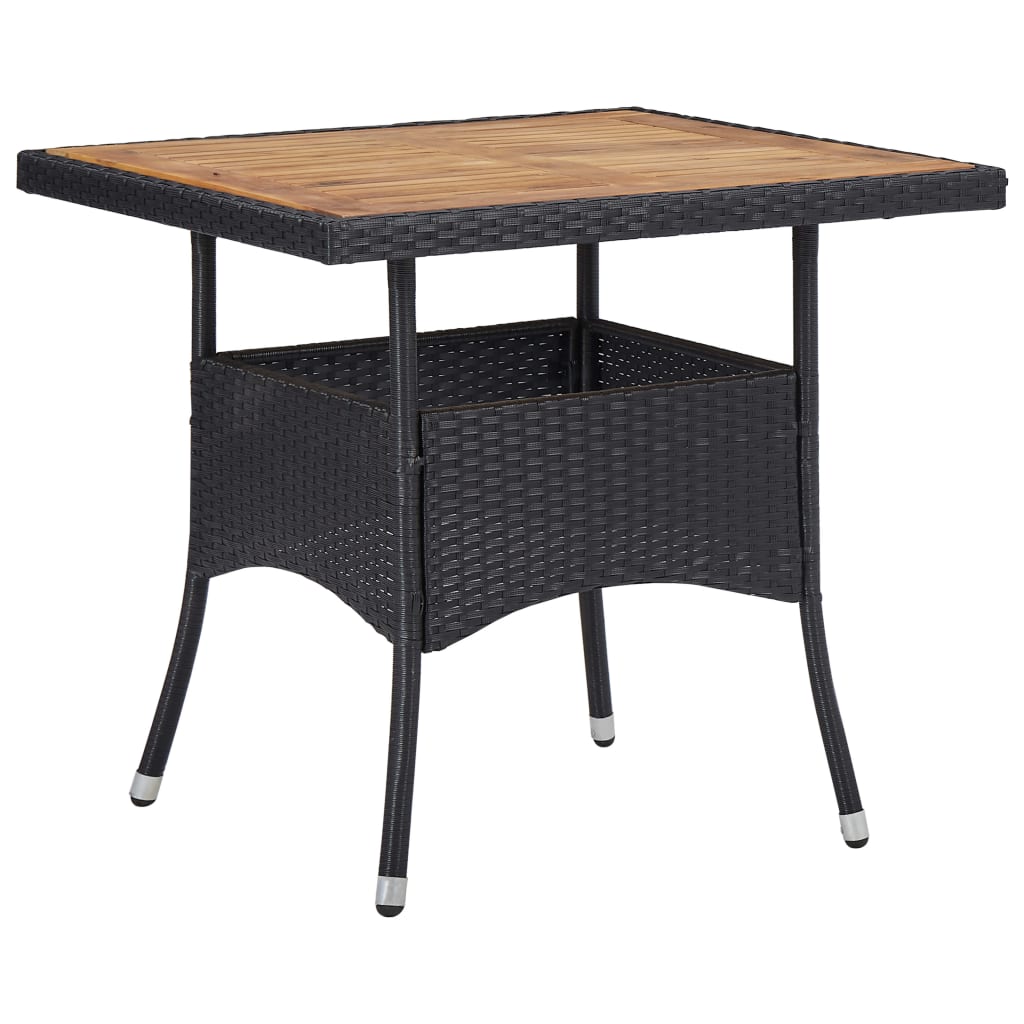 Set Mobili Da Pranzo Da Giardino 3 Pz Nero Polyrattan E Acacia