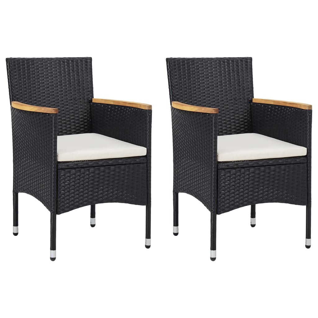 Set Mobili Da Pranzo Da Giardino 3 Pz Nero Polyrattan E Acacia