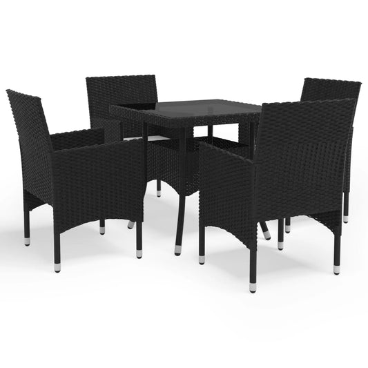 Set Mobili Da Pranzo Per Giardino 5 Pz Nero Polyrattan E Vetro