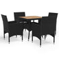 Set Mobili Da Pranzo Da Giardino 5 Pz Nero Polyrattan E Acacia