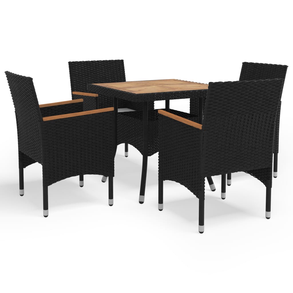 Set Mobili Da Pranzo Per Giardino 5 Pz Nero Polyrattan E Acacia