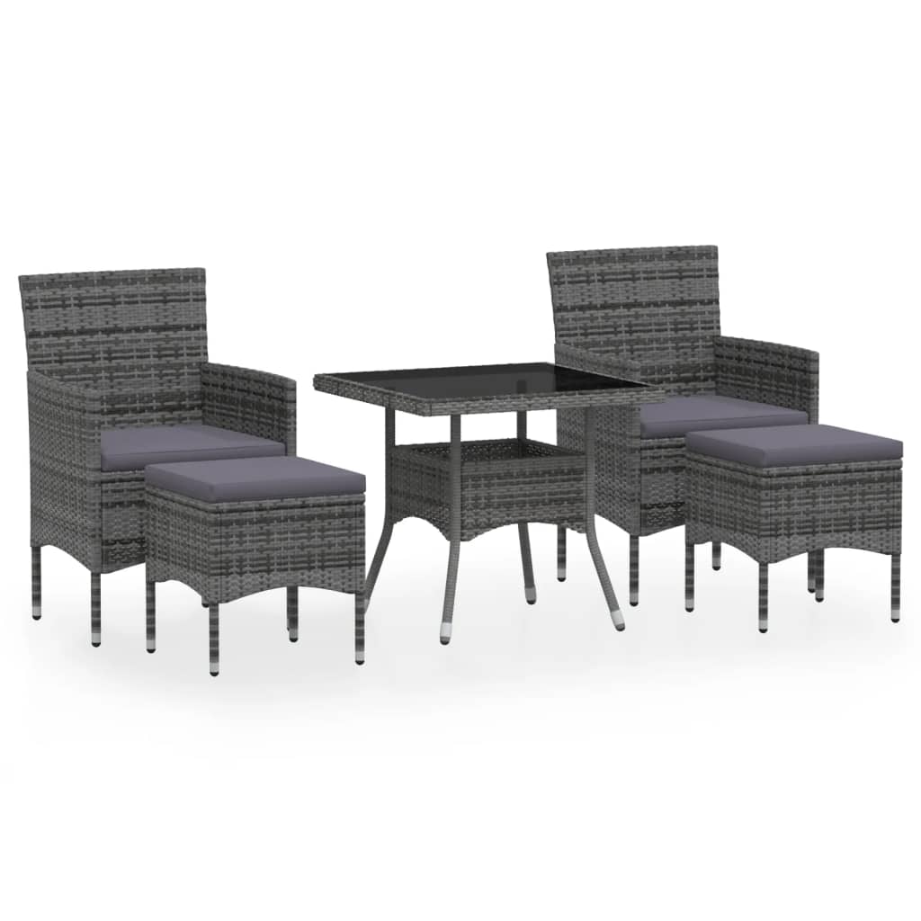 Set Pranzo Da Giardino 5 Pz Polyrattan E Vetro Temperato Grigio