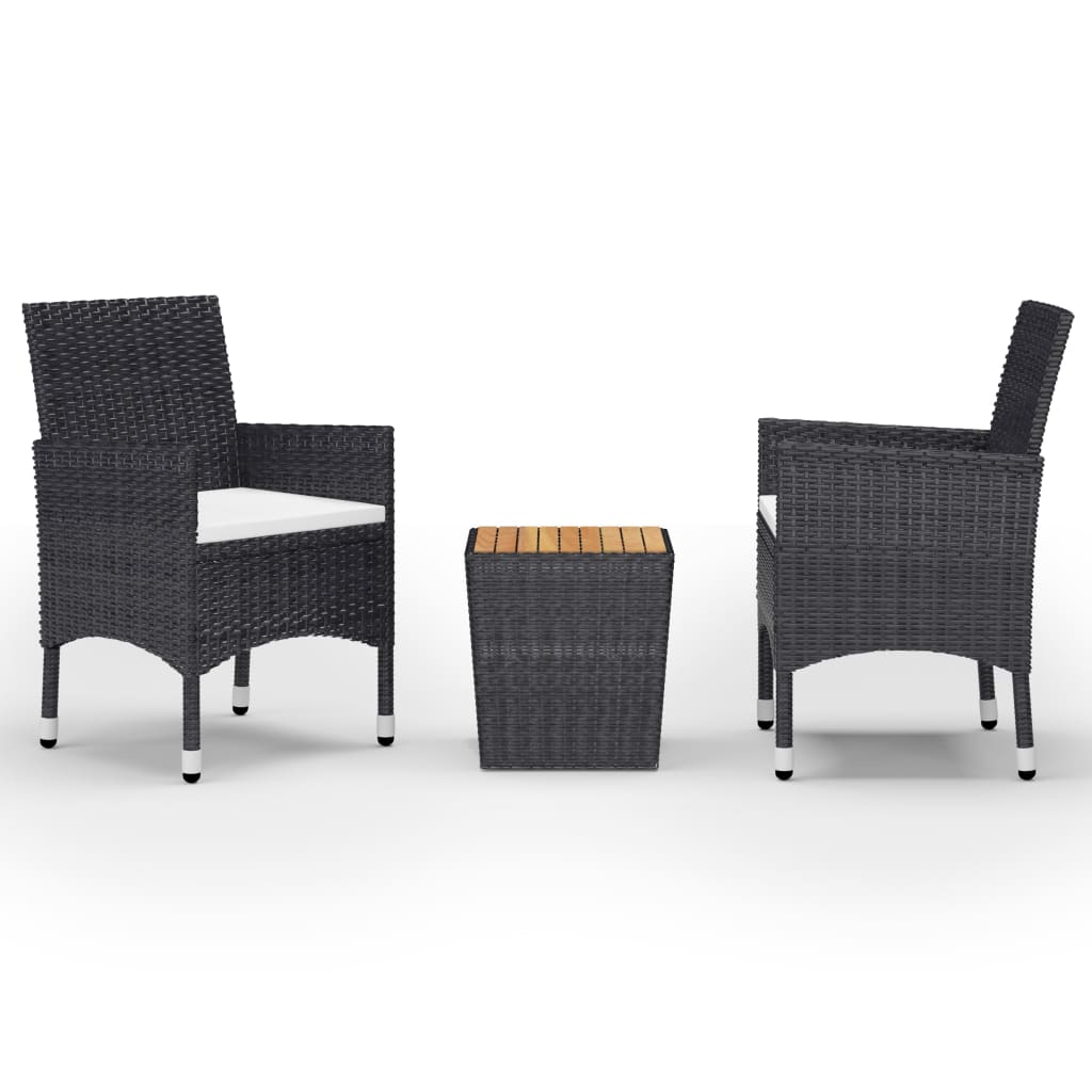 Set Da Bistrot Per Giardino 3 Pz In Polyrattan E Acacia Nero