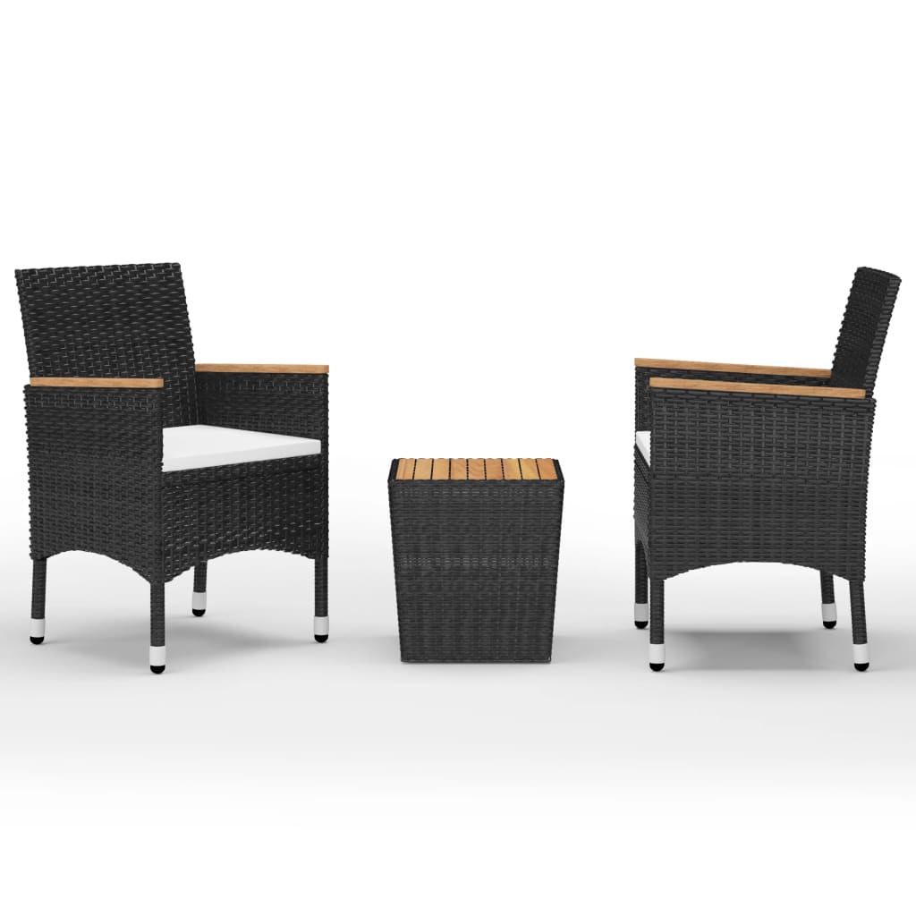 Set Da Bistrot Per Giardino 3 Pz In Polyrattan E Acacia Nero