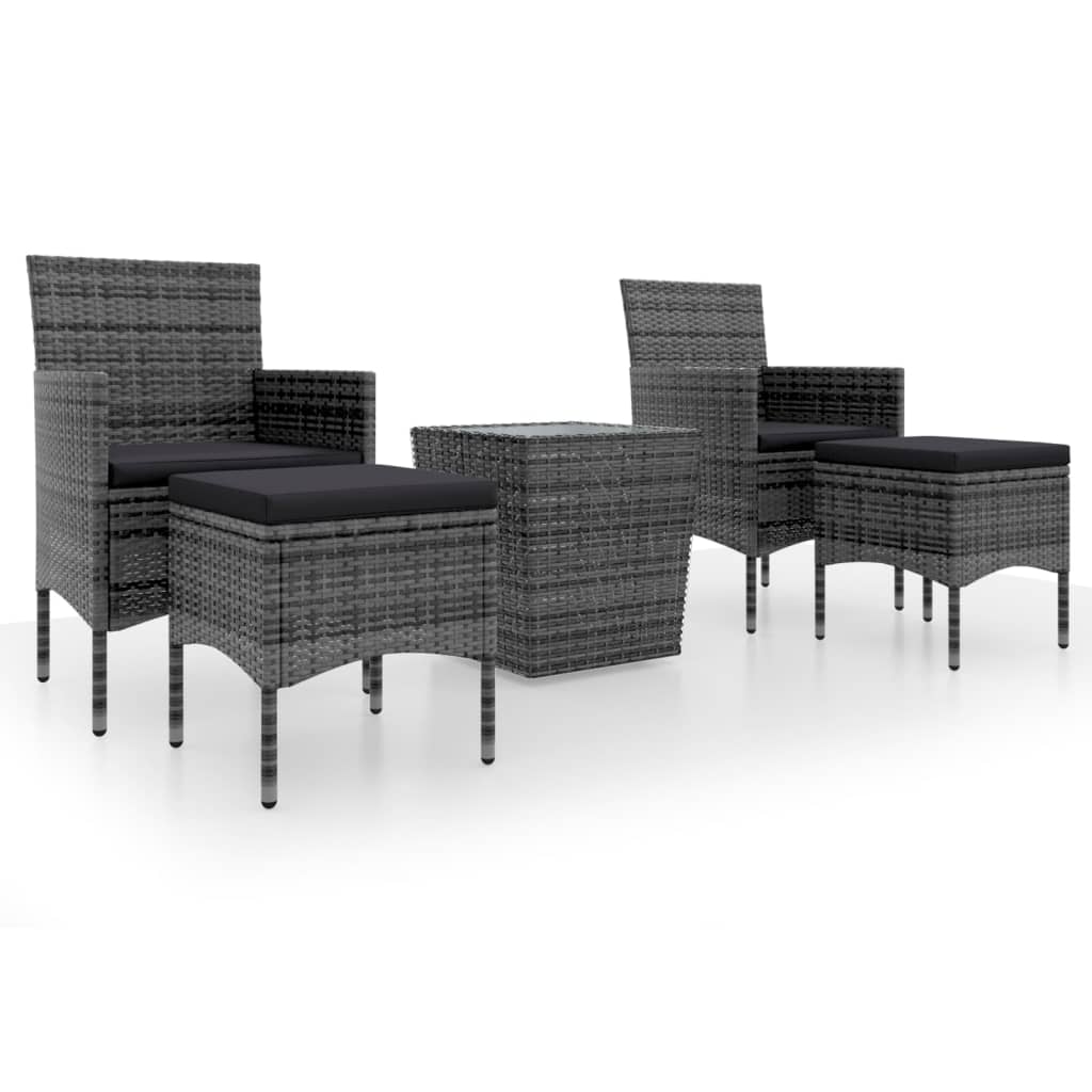 Set Bistrot Da Giardino 5pz Polyrattan E Vetro Temperato Grigio