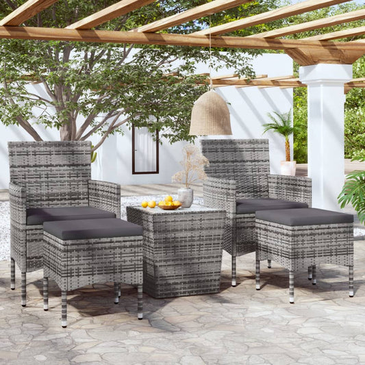 Set Bistrot Da Giardino 5pz Polyrattan E Vetro Temperato Grigio