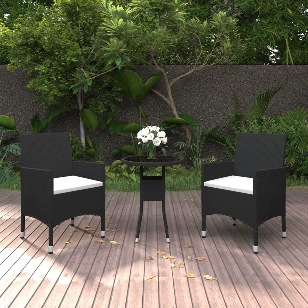 Set Da Pranzo Per Giardino 3 Pz In Polyrattan Nero