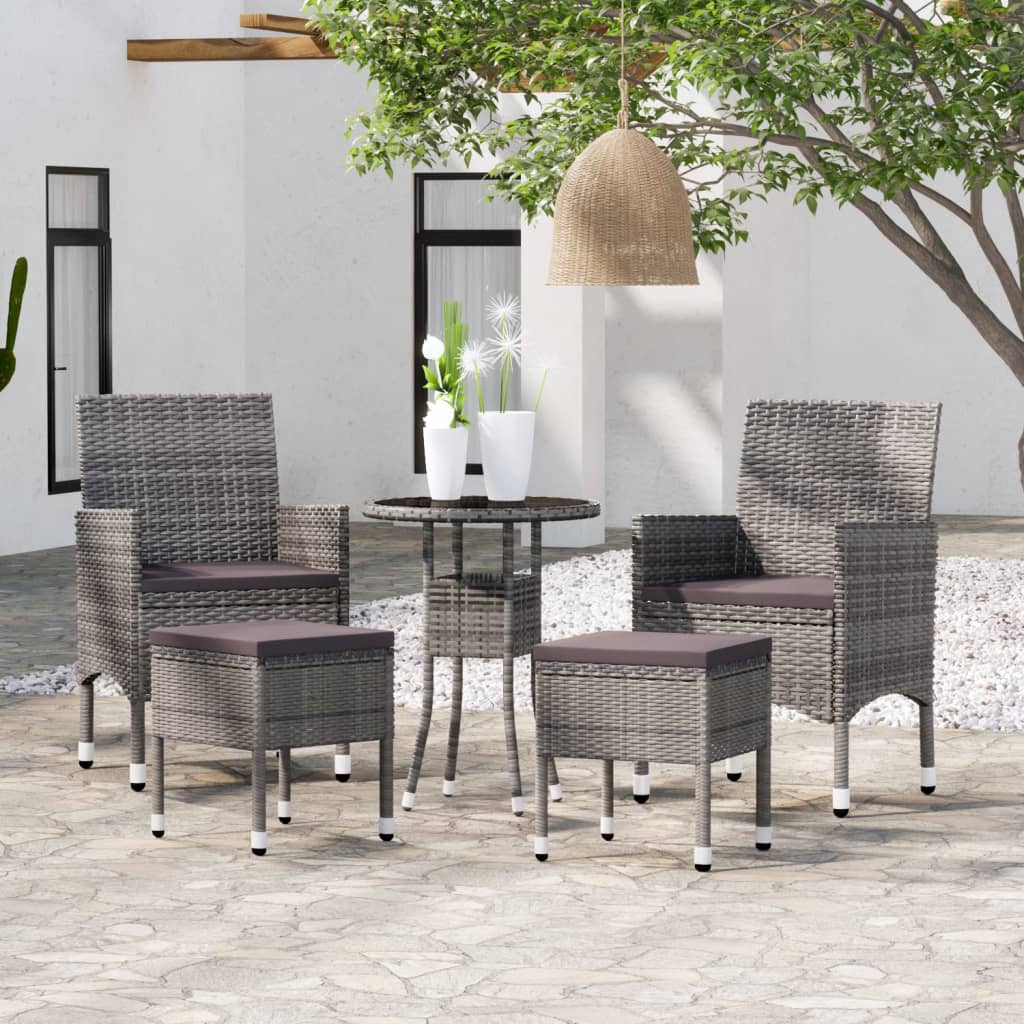 Set Divani Da Giardino 5 Pz In Polyrattan Grigio