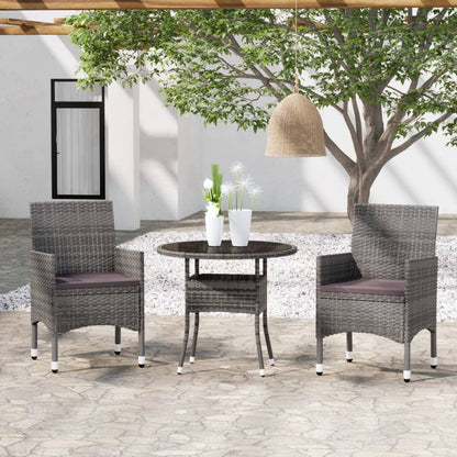 Set Da Pranzo Per Giardino 3 Pz In Polyrattan Grigio